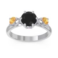 Black Onyx Ring In Palladium With Pink Tourmaline And Citrine Taraggana Round Three-stone Ring