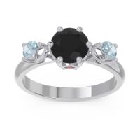Black Onyx Ring In Palladium With Ruby And Aquamarine Taraggana Round Three-stone Ring
