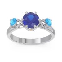 Lab Blue Sapphire Ring In Palladium With Citrine And Swiss Blue Topaz Taraggana Round Three-stone Ring