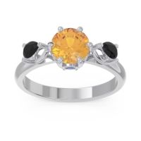 Citrine Ring In Palladium With Blue Sapphire And Black Onyx Taraggana Round Three-stone Ring