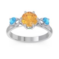 Citrine Ring In Palladium With Emerald And Swiss Blue Topaz Taraggana Round Three-stone Ring