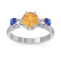 Citrine Ring In Palladium With Peridot And Blue Sapphire Taraggana Round Three-stone Ring