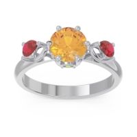 Citrine Ring In 18k White Gold With Peridot And Ruby Taraggana Round Three-stone Ring