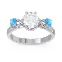 Lab Diamond Ring In Palladium With Amethyst And Swiss Blue Topaz Taraggana Round Three-stone Ring