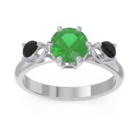Lab Emerald Ring In Palladium With Black Onyx Taraggana Round Three-stone Ring