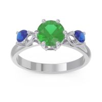 Lab Emerald Ring In Palladium With Black Onyx And Blue Sapphire Taraggana Round Three-stone Ring