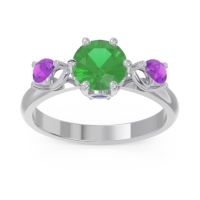 Lab Emerald Ring In Palladium With Blue Sapphire And Amethyst Taraggana Round Three-stone Ring