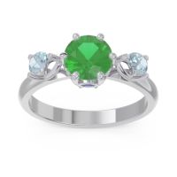 Lab Emerald Ring In Palladium With Blue Sapphire And Aquamarine Taraggana Round Three-stone Ring