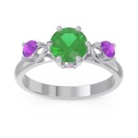 Emerald Ring In Palladium With Pink Tourmaline And Amethyst Taraggana Round Three-stone Ring