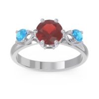 Garnet Ring In Palladium With Black Onyx And Swiss Blue Topaz Taraggana Round Three-stone Ring
