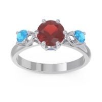 Garnet Ring In Palladium With Blue Sapphire And Swiss Blue Topaz Taraggana Round Three-stone Ring