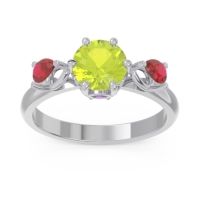 Peridot Ring In Palladium With Amethyst And Ruby Taraggana Round Three-stone Ring