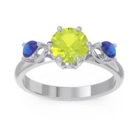 Peridot Ring In Palladium With Aquamarine And Blue Sapphire Taraggana Round Three-stone Ring