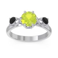 Peridot Ring In Palladium With Blue Sapphire And Black Onyx Taraggana Round Three-stone Ring