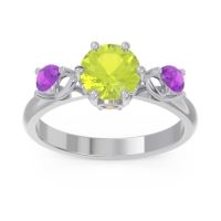 Peridot Ring In Platinum With Citrine And Amethyst Taraggana Round Three-stone Ring