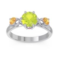 Peridot Ring In 18k White Gold With Ruby And Citrine Taraggana Round Three-stone Ring
