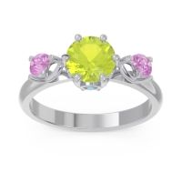 Peridot Ring In Palladium With Swiss Blue Topaz And Pink Tourmaline Taraggana Round Three-stone Ring