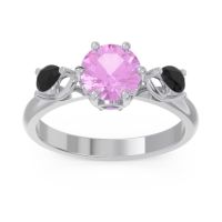 Pink Tourmaline Ring In Palladium With Amethyst And Black Onyx Taraggana Round Three-stone Ring