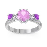 Pink Tourmaline Ring In Palladium With Aquamarine And Amethyst Taraggana Round Three-stone Ring