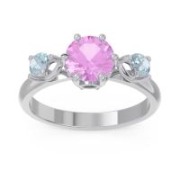 Pink Tourmaline Ring In Palladium With Black Onyx And Aquamarine Taraggana Round Three-stone Ring