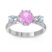 Pink Tourmaline Ring In Palladium With Aquamarine Taraggana Round Three-stone Ring