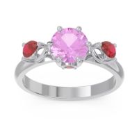 Pink Tourmaline Ring In Palladium With Ruby Taraggana Round Three-stone Ring