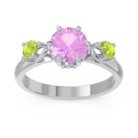 Pink Tourmaline Ring In 14k White Gold With Swiss Blue Topaz And Peridot Taraggana Round Three-stone Ring