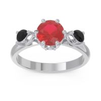 Ruby Ring In 14k White Gold With Aquamarine And Black Onyx Taraggana Round Three-stone Ring
