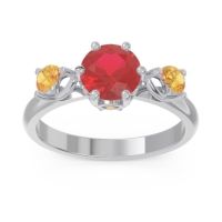 Ruby Ring In Platinum With Citrine Taraggana Round Three-stone Ring