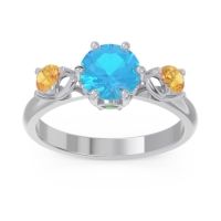 Swiss Blue Topaz Ring In Palladium With Emerald And Citrine Taraggana Round Three-stone Ring