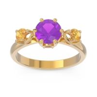 Amethyst Ring In 18k Yellow Gold With Garnet And Citrine Taraggana Round Three-stone Ring