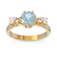 Aquamarine Ring In 14k Yellow Gold With Citrine And Lab Diamond Taraggana Round Three-stone Ring