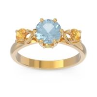 Aquamarine Ring In 18k Yellow Gold With Peridot And Citrine Taraggana Round Three-stone Ring