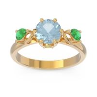 Aquamarine Ring In 18k Yellow Gold With Peridot And Emerald Taraggana Round Three-stone Ring