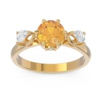 Citrine Ring In 14k Yellow Gold With Aquamarine And Lab Diamond Taraggana Round Three-stone Ring