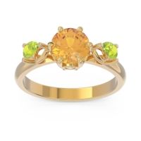 Citrine Ring In 18k Yellow Gold With Lab Diamond And Peridot Taraggana Round Three-stone Ring