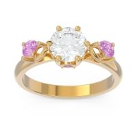Lab Diamond Ring In 14k Yellow Gold With Amethyst And Pink Tourmaline Taraggana Round Three-stone Ring