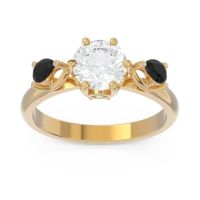 Lab Diamond Ring In 18k Yellow Gold With Aquamarine And Black Onyx Taraggana Round Three-stone Ring