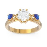 Lab Diamond Ring In 14k Yellow Gold With Aquamarine And Blue Sapphire Taraggana Round Three-stone Ring