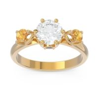 Lab Diamond Ring In 18k Yellow Gold With Blue Sapphire And Citrine Taraggana Round Three-stone Ring