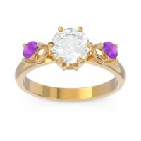 Lab Diamond Ring In 14k Yellow Gold With Garnet And Amethyst Taraggana Round Three-stone Ring