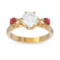 Lab Diamond Ring In 14k Yellow Gold With Pink Tourmaline And Ruby Taraggana Round Three-stone Ring
