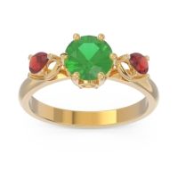 Emerald Ring In 18k Yellow Gold With Citrine And Garnet Taraggana Round Three-stone Ring