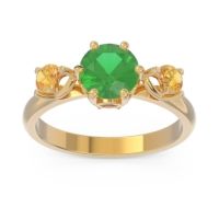 Emerald Ring In 18k Yellow Gold With Garnet And Citrine Taraggana Round Three-stone Ring