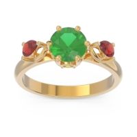 Lab Emerald Ring In 18k Yellow Gold With Peridot And Garnet Taraggana Round Three-stone Ring