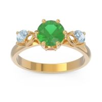 Lab Emerald Ring In 14k Yellow Gold With Ruby And Aquamarine Taraggana Round Three-stone Ring