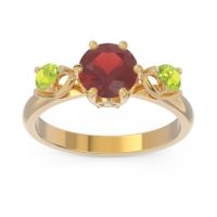 Garnet Ring In 18k Yellow Gold With Aquamarine And Peridot Taraggana Round Three-stone Ring