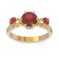Garnet Ring In 14k Yellow Gold With Blue Sapphire And Ruby Taraggana Round Three-stone Ring