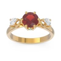 Garnet Ring In 18k Yellow Gold With Swiss Blue Topaz And Lab Diamond Taraggana Round Three-stone Ring