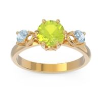 Peridot Ring In 18k Yellow Gold With Citrine And Aquamarine Taraggana Round Three-stone Ring
